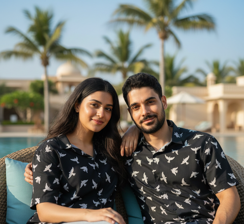 BLACK BASED BIRD PRINTED SHIRT