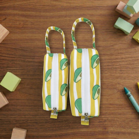 YELLOW STRIPE AVOCADO PRINT SMALL DUO POUCH SET