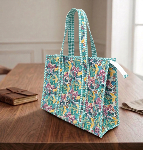 EMERALD GARDEN PARTY PRINT SMALL TOTE BAG