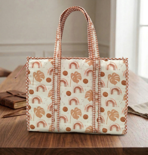 TERRACOTTA RAINBOWS PRINT SMALL TOTE BAG