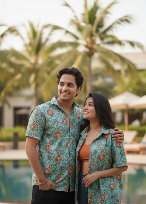 Mint & orange Couple shirt