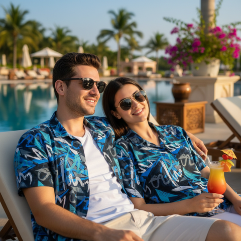 STRIKING BLUE AND BLACK GRAFFITI PRINTED SHIRT