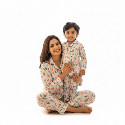 Tropical Lemon Printed Kids Night Suit