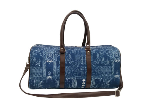 INDIGO STORY PATCHWORK PRINT DUFFLE BAG