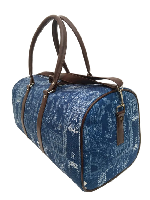 INDIGO STORY PATCHWORK PRINT DUFFLE BAG