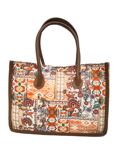 ETHNIC FLORAL GEOMETRIC LEATHER BAG