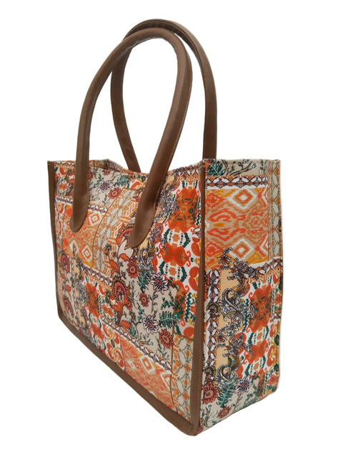 ETHNIC FLORAL GEOMETRIC LEATHER BAG