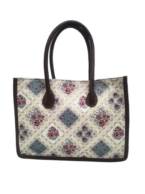 FLORAL TILES TRAVEL LEATHER BAG