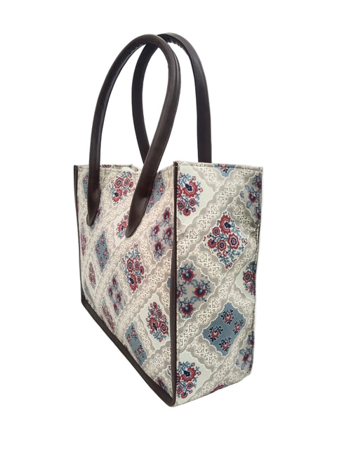FLORAL TILES TRAVEL LEATHER BAG