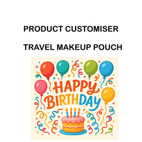HAPPY BIRTHDAY PRINT TRAVEL MAKEUP POUCH SET CUSTOMISER