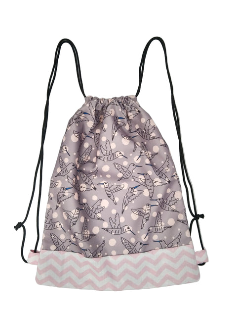 FLYING HUMMINGBIRDS PRINT DRAWSTRING BACKPACK