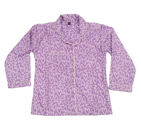 Purple Hearts Printed Night Suit