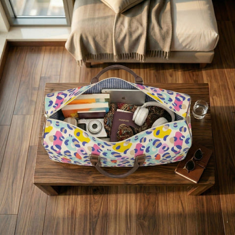 GRAFFITI LEOPARD PRINT DUFFLE BAG