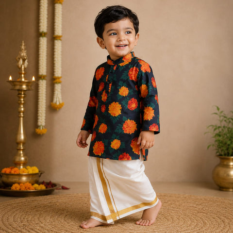 Black Marigold Personalized Kurta for Boys