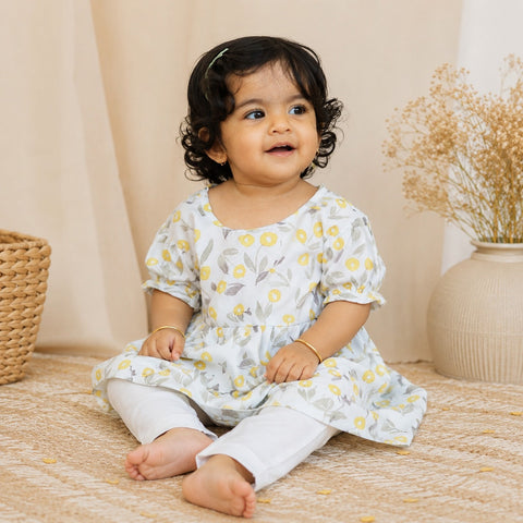 Golden Bloom Onam Frock
