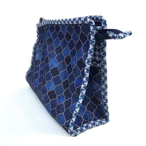 INDIGO MOSAIC PRINT TrioZip Toiletry Bag