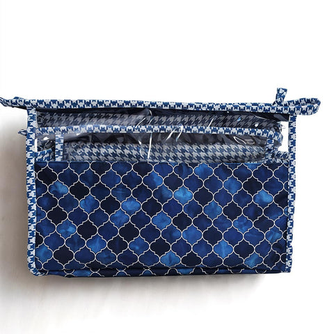 INDIGO MOSAIC PRINT TRAVEL MAKEUP POUCH SET