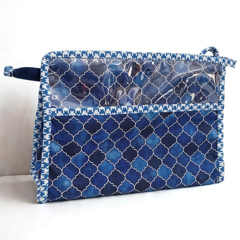 INDIGO MOSAIC PRINT TrioZip Toiletry Bag
