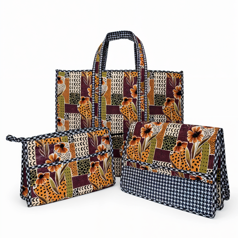 MIDNIGHT PEACH PETALS TOTE BAG SET