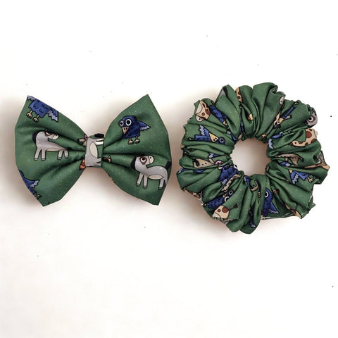 FOREST FRIENDS PRINT Scrunchie & Bow Combo