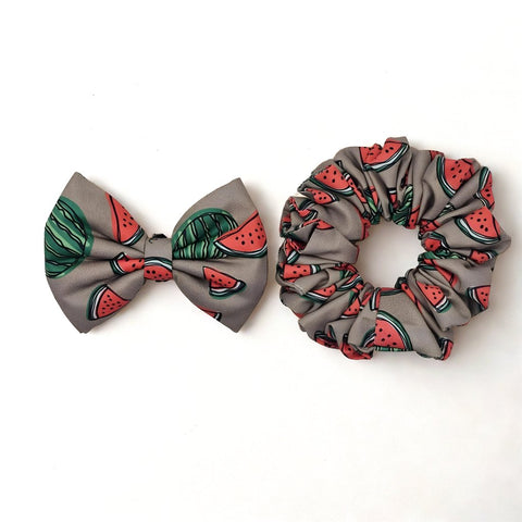 SUMMER MELON PRINT Scrunchie & Bow Combo