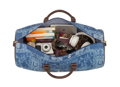 INDIGO STORY PATCHWORK PRINT DUFFLE BAG