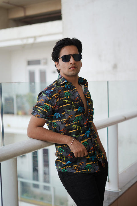 Funky Dinosaur Printed Unisex Couple Shirt