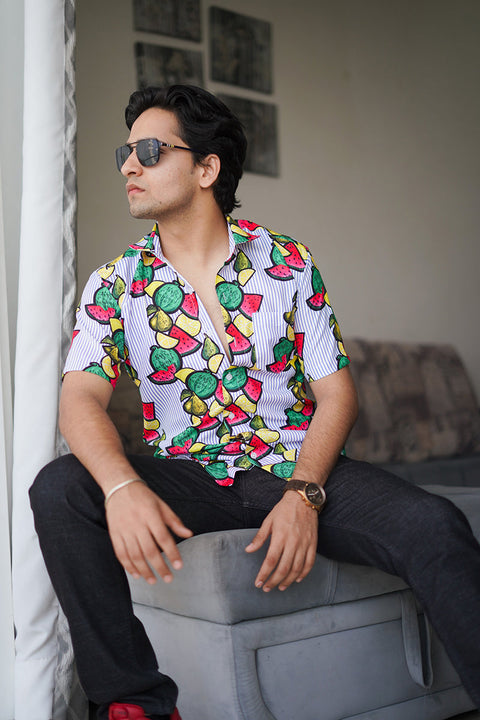 Fruits Stripes Printed Unisex Couple Shirt