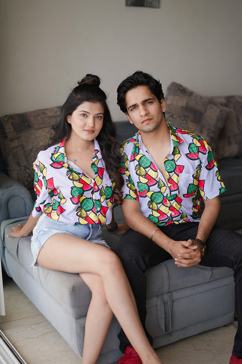 Fruits Stripes Printed Unisex Couple Shirt