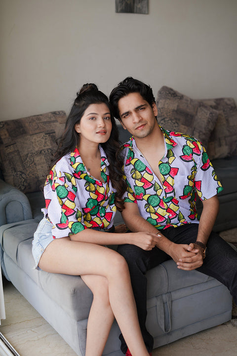 Fruits Stripes Printed Unisex Couple Shirt