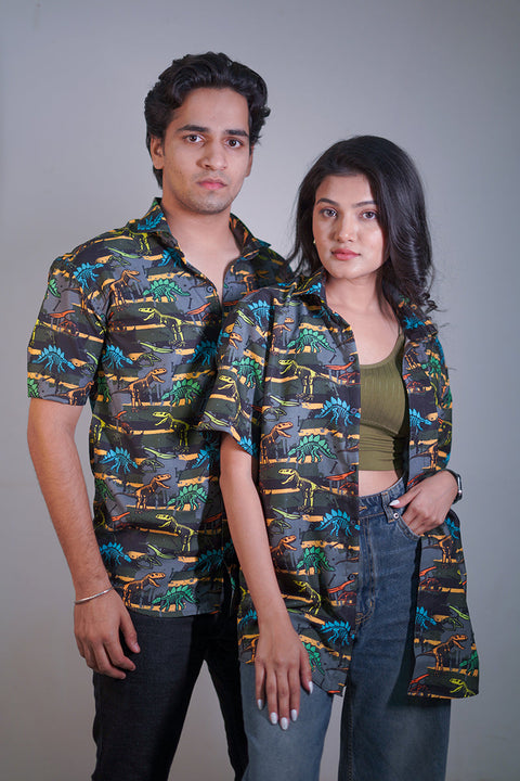Funky Dinosaur Printed Unisex Couple Shirt