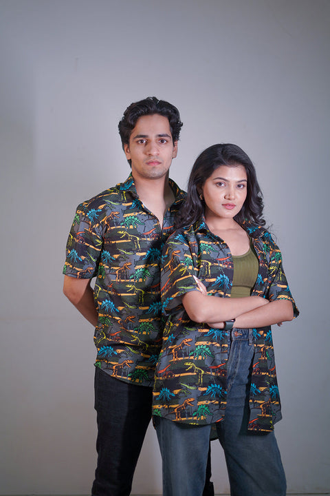 Funky Dinosaur Printed Unisex Couple Shirt