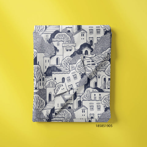 hand drawing navy shade landscape print