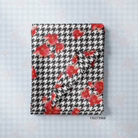 Black & White Houndstooth With Red Color Flowers