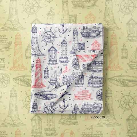 Nautical Elements Themed In Blue & Red Color