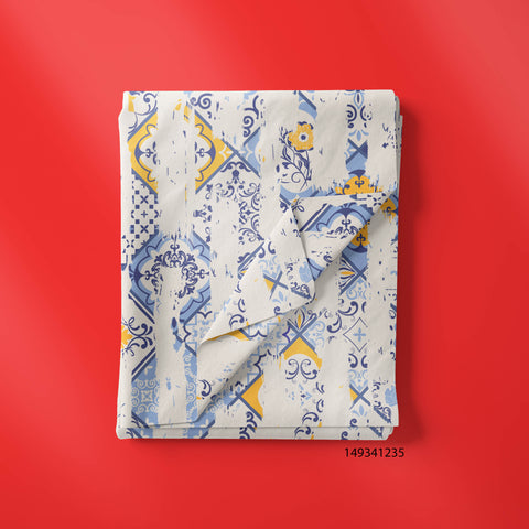 Tiles Freehand Drawn In Blue Yellow & White