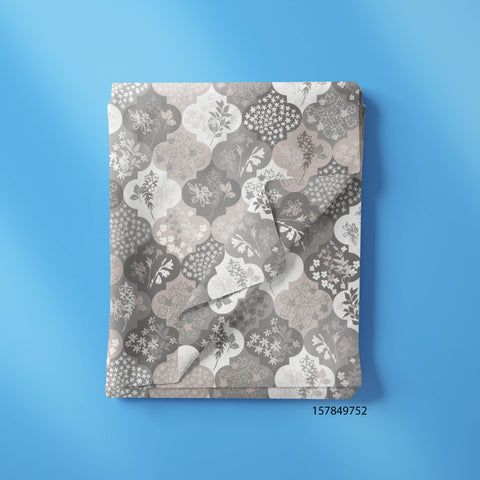 Moroccan Trellis With Florals, Stars in Gray & Black White