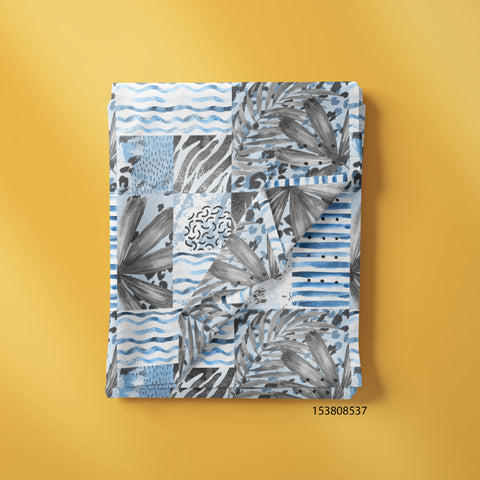 Tropical Leaves, Ocean & Animal In Blue, Black & White