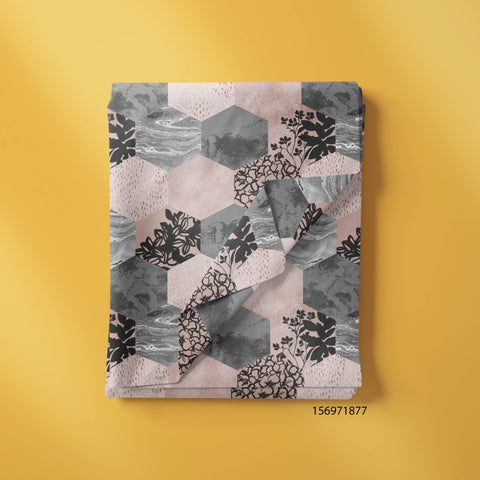 Ocean, Floral, Mountain In Hexagon Print