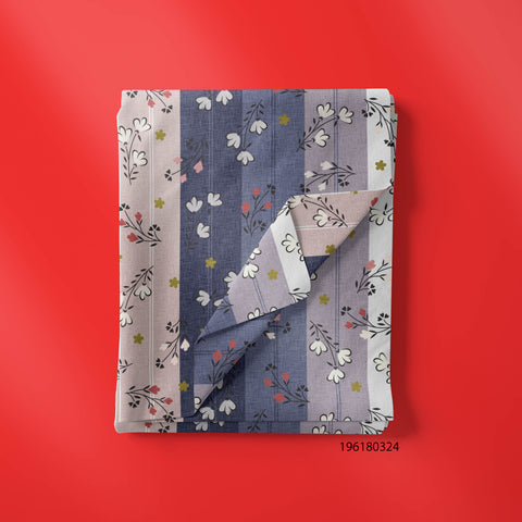 Denim & Sky blue Vintage Stripe & Hand Drawn Floral Print