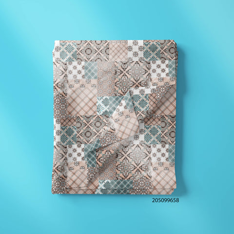 Vintage Patchwork With Different Designs In Blues & Peach Color