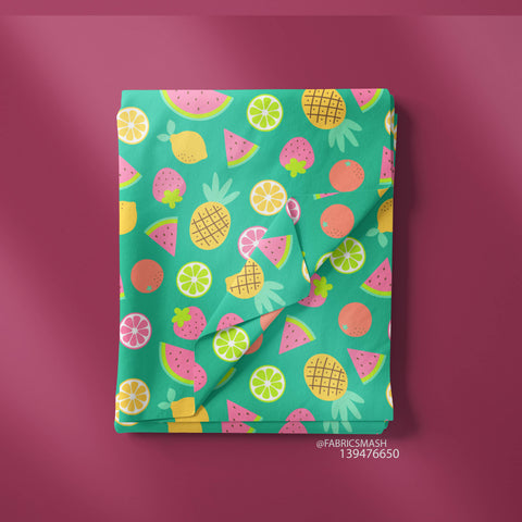 Watermelon & Fruits In Green Background